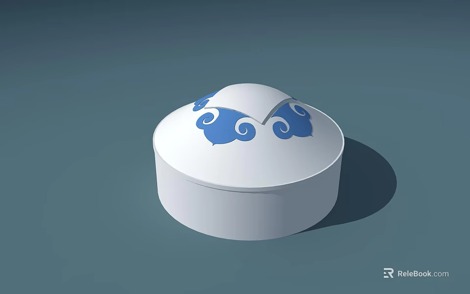 White Round Box With Blue Cloud Patterns On The Lid 3d model 