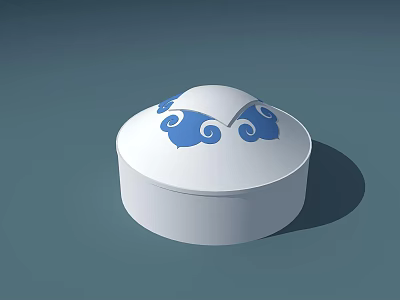 White Round Box With Blue Cloud Patterns On The Lid 3d model