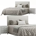 Modern Light Colored Bed with Headboard Soft Pillows Quilt and Nightstand