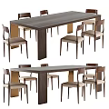 Modern Wooden Dining Table Set With Upholstered Chairs And Rectangular Top 3d model