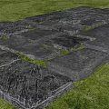 Road Facility With Irregular Gray Stone Slabs Walking Path On Green Grass