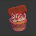 Delicious Cupcake With Creamy Vanilla Frosting Red Swirl Decoration And Crispy Cookie Topping