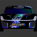 Black Sports Car with Colorful Neon Effects Intricate Patterns Illuminated Wheels and Dark Background Reflections