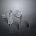 Modern Architectural Models In White And Gray With Various Shapes On Dark Background 3d model