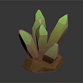 Decorative Ornament Set With Green Crystal Like Pieces And Polygonal Brown Base