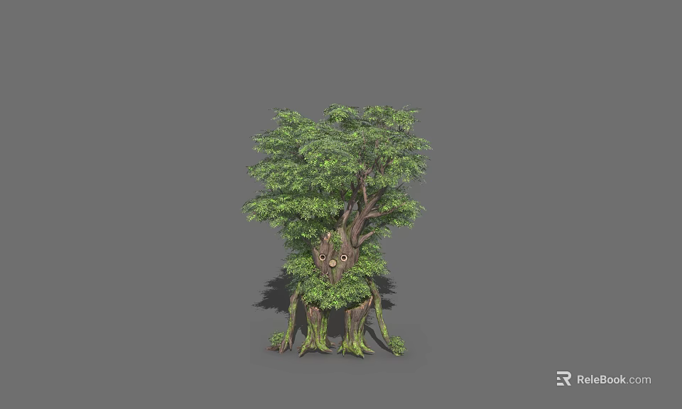Enchanting Game Movie Tree Character With Face Lush Green Leaves And Thick Trunk 3d model 