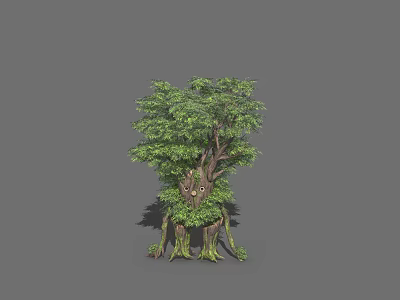 Enchanting Game Movie Tree Character With Face Lush Green Leaves And Thick Trunk 3d model