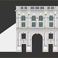 Classical Architectural Model Detailed White Structure With Yellow Accents Archway Windows And Columns