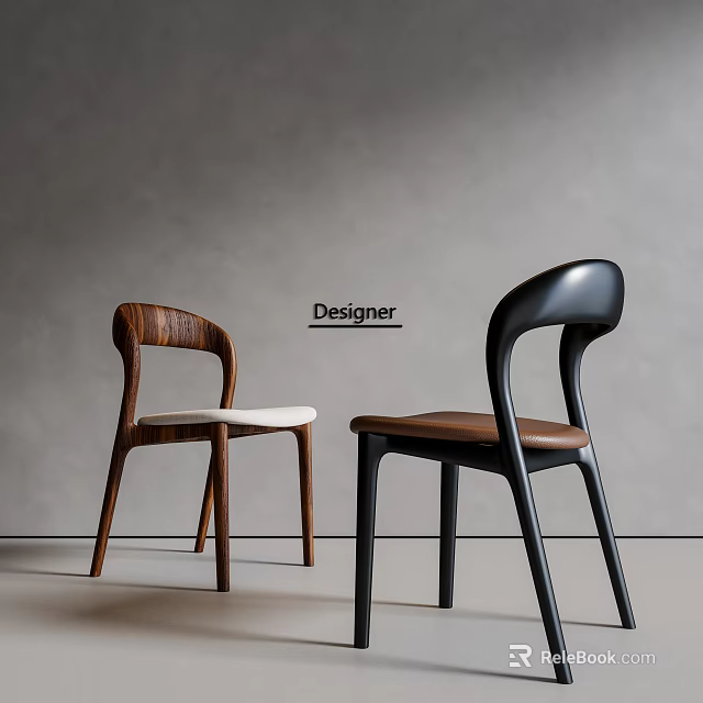 Designer Dining Chairs With Wood And Black Frames And Leather Seats In Modern Style 3d model 