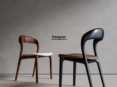 Designer Dining Chairs With Wood And Black Frames And Leather Seats In Modern Style 3d model