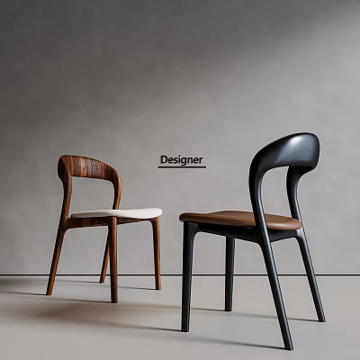 Designer Dining Chairs With Wood And Black Frames And Leather Seats In Modern Style 3d model
