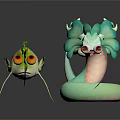 Plant Inspired Fish And Snake Shaped Creatures With Leafy Features And Floral Design