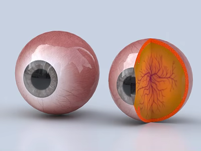 Human Eye Anatomy Showing Complete Eyeball And Sectioned Internal Structure With Blood Vessels 3d model