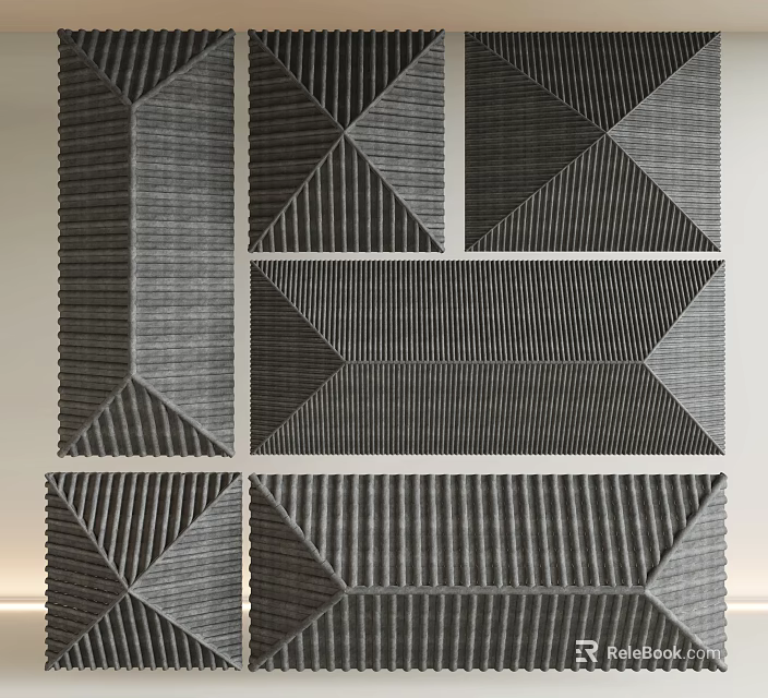 Architectural Components Featuring Geometric Shapes Triangles Rectangles Striped Textured Surfaces in Black White Gray Tones 3d model