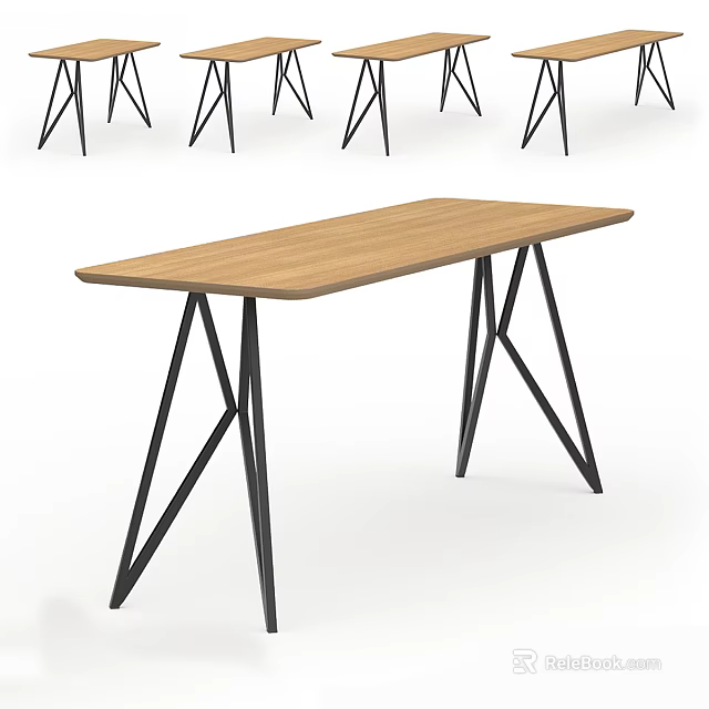 Modern Wooden Top Dining Table With Black Metal Legs And Sleek Minimalist Design 3d model 