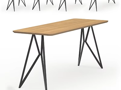 Modern Wooden Top Dining Table With Black Metal Legs And Sleek Minimalist Design 3d model