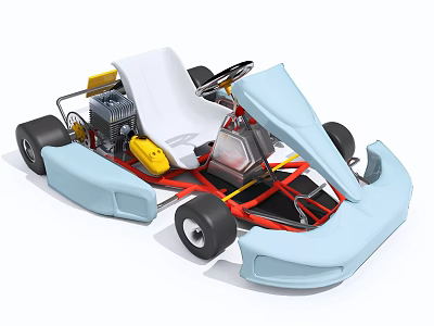 Detailed Blue Go Kart Design With White Seat Red Frame And Yellow Engine 3d model