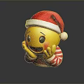 Yellow Smiling Emoji Wearing Santa Hat And Red White Striped Clothes With Hands On Cheeks