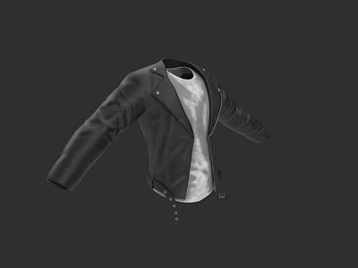 Stylish Black Leather Jacket With White T-shirt Classic Design For Casual Outfit 3d model