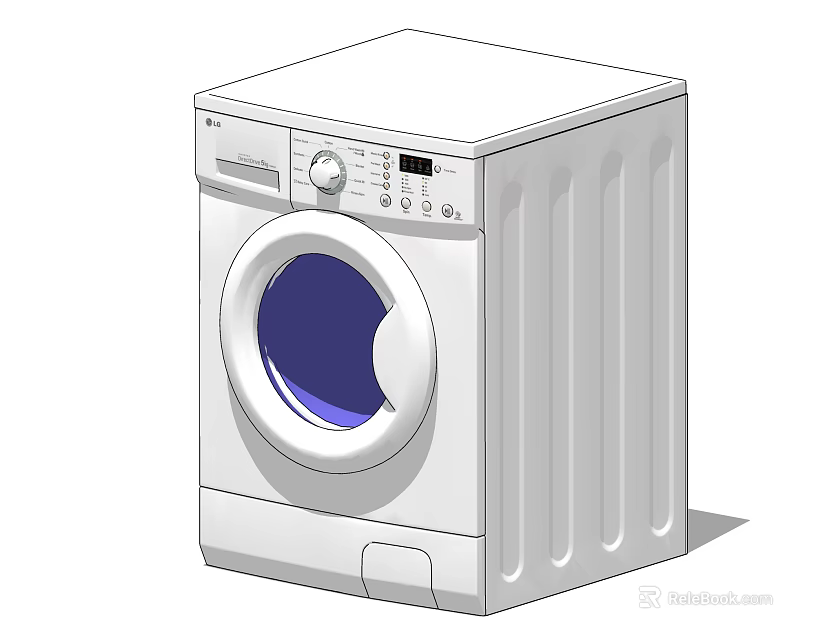 Modern White Front Load Washing Machine with Control Panel Knob Display and Vertical Side Stripes 3d model 