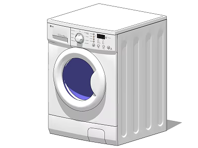 Modern White Front Load Washing Machine with Control Panel Knob Display and Vertical Side Stripes 3d model