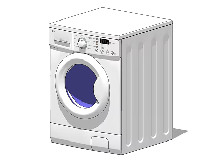 Modern White Front Load Washing Machine with Control Panel Knob Display and Vertical Side Stripes 3d model