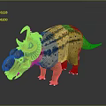 Vibrant Triceratops Dinosaur Figurine With Yellow Body Black Stripes Green Eyes and Decorative Horns