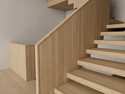Light Wood Staircase With Steps And Handrail In Modern Minimalist Interior 3d model