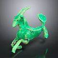 Green Bronze Goat Sculpture in Dynamic Jumping Pose with Detailed Horns and Tail