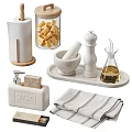 Elegant Bathroom Set With Toilet Paper Roll Cotton Jar Mortar Pestle Soap Dispenser Sponge And Towel
