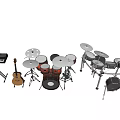 Various Musical Instruments Including Drum Set Keyboard And Acoustic Guitar