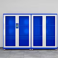 Modern Blue Locker with Double Glass Doors Digital Display and White Frame on Gray Floor