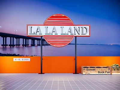 LA LA LAND Photo Spot With Bridge Seaside Sunset Orange Wall And Super Book Fair 3d model