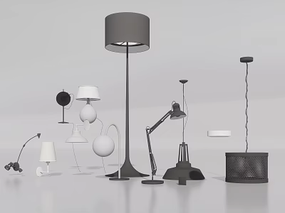 Modern Stylish Chandelier With Various Floor And Table Lamps In Design Collection 3d model