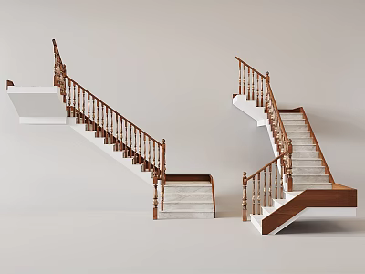 Staircase Design With Wooden Handrails And White Steps In Modern Interior 3d model