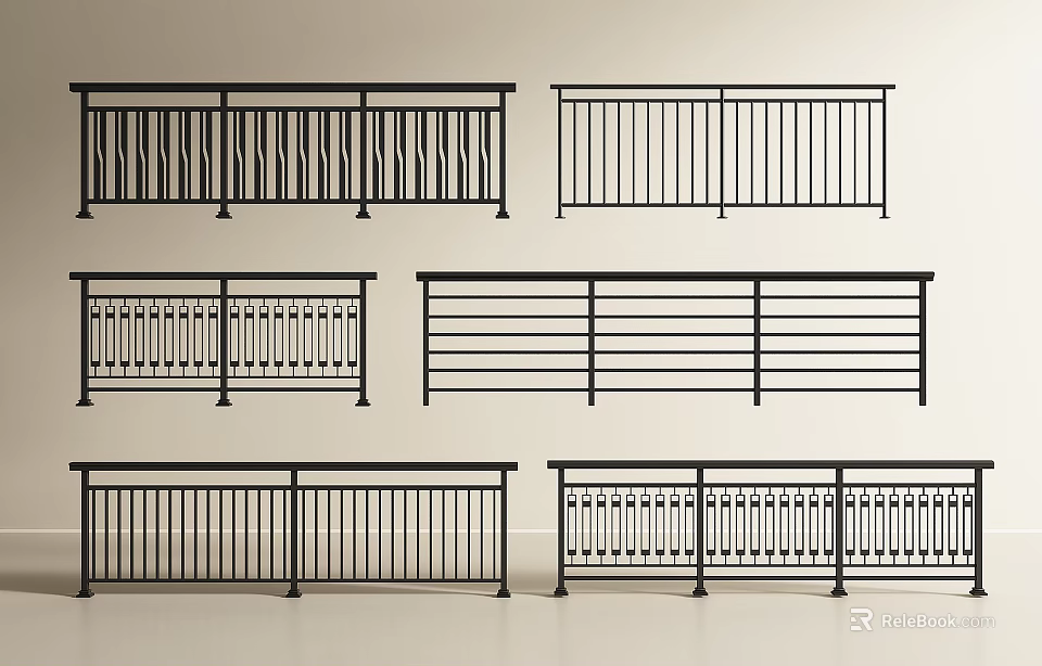 Various Modern Metal Railings With Different Decorative Patterns And Designs 3d model 