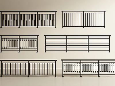 Various Modern Metal Railings With Different Decorative Patterns And Designs 3d model