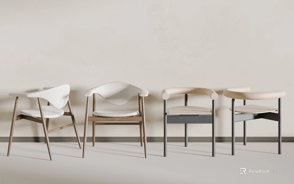 Stylish Single Chair Featuring Wooden Metal Legs And White Beige Upholstery For Home Decor 3d model 