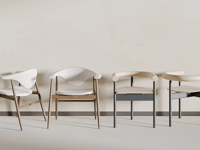 Stylish Single Chair Featuring Wooden Metal Legs And White Beige Upholstery For Home Decor 3d model