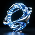 Modern Landscape Sculpture With Intertwined Metallic Rings And Blue Illuminated Lights
