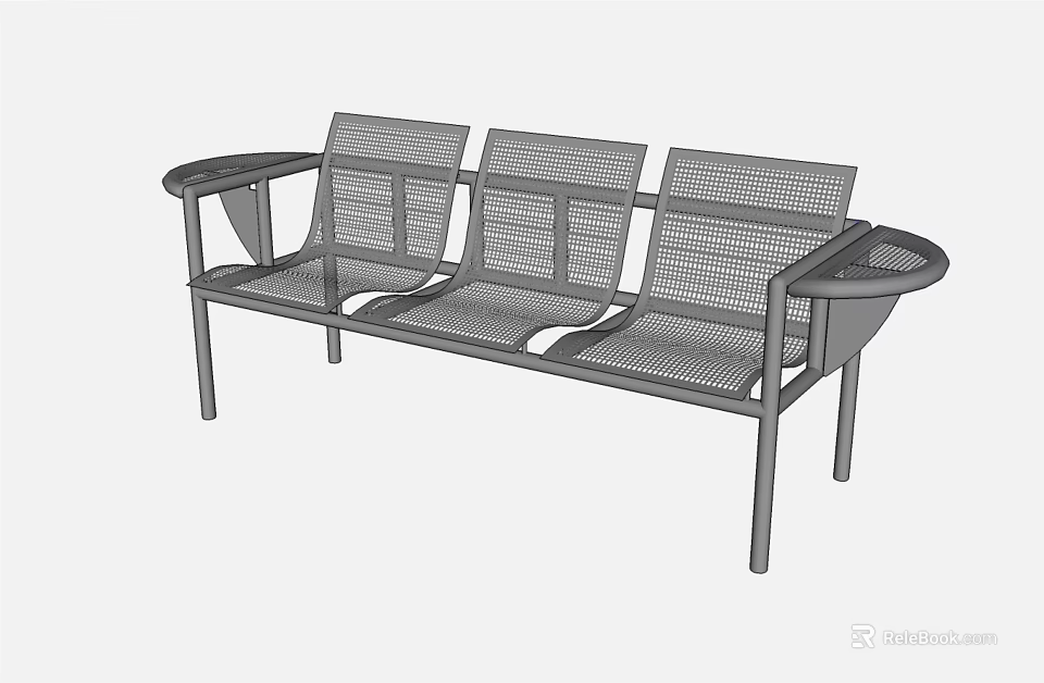 Outdoor Landscape Bench Featuring Metal Mesh Design Three Seats And Armrests 3d model 