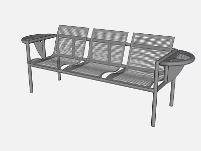 Outdoor Landscape Bench Featuring Metal Mesh Design Three Seats And Armrests 3d model