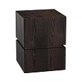Modern Dark Brown Wooden Cube Stool With Natural Wood Grain Stacked Decorative Design
