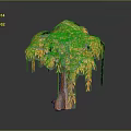 Yellow Leaf Decorative Tree with Brown Textured Trunk and Drooping Foliage 3d model