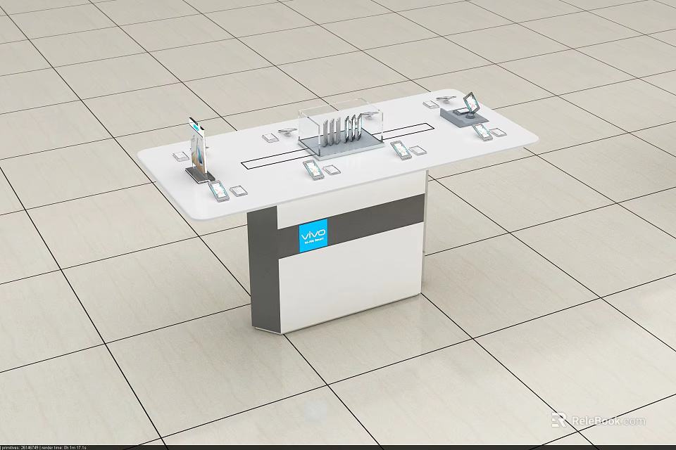 Modern White Functional Desk With Multi Device Holders And Logo Display Base 3d model