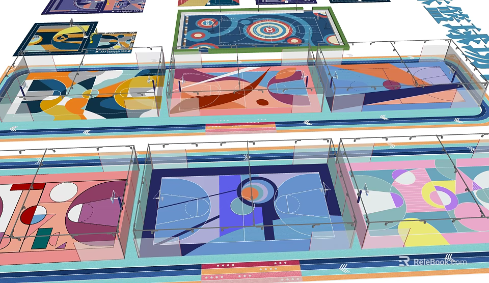 Colorful Geometric Patterned Garden Ornaments With Diverse Layouts And Artistic Designs 3d model 