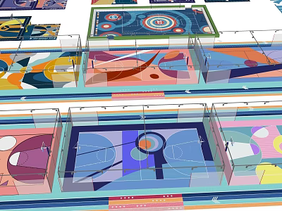 Colorful Geometric Patterned Garden Ornaments With Diverse Layouts And Artistic Designs 3d model