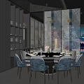 Elegant Private Room Interior With Round Dining Table Comfortable Chairs And Scenic Window View 3d model