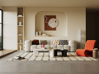 modern cream living room cream living room 3d model