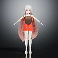 Anime Character With White Hair Red Eyes And Orange Outfit Standing Near Creature